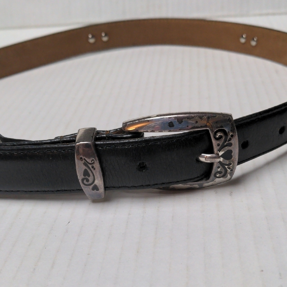 Brighton Black Leather Golf Belt Silver Buckle Boho Size Large/34